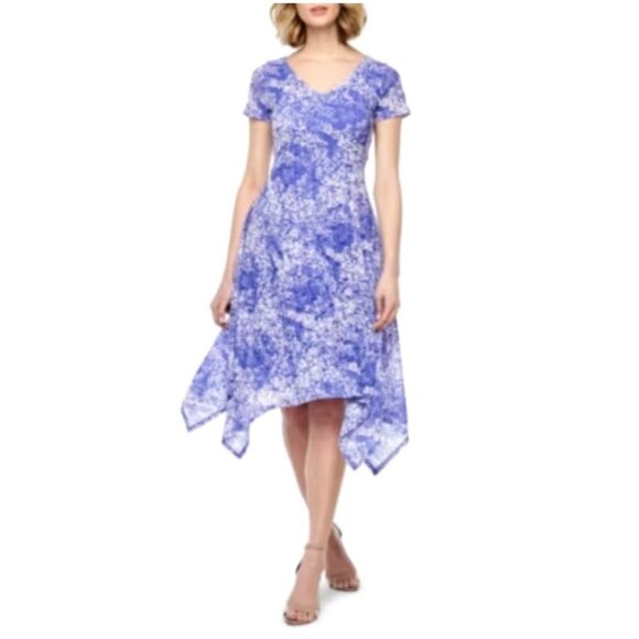 Purple White Lace Handkerchief Hem‎ Dress Size 18 2X Summer Wedding Plus Size - Picture 1 of 10